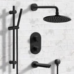 Remer TSR32 Matte Black Thermostatic Tub and Shower System with 8